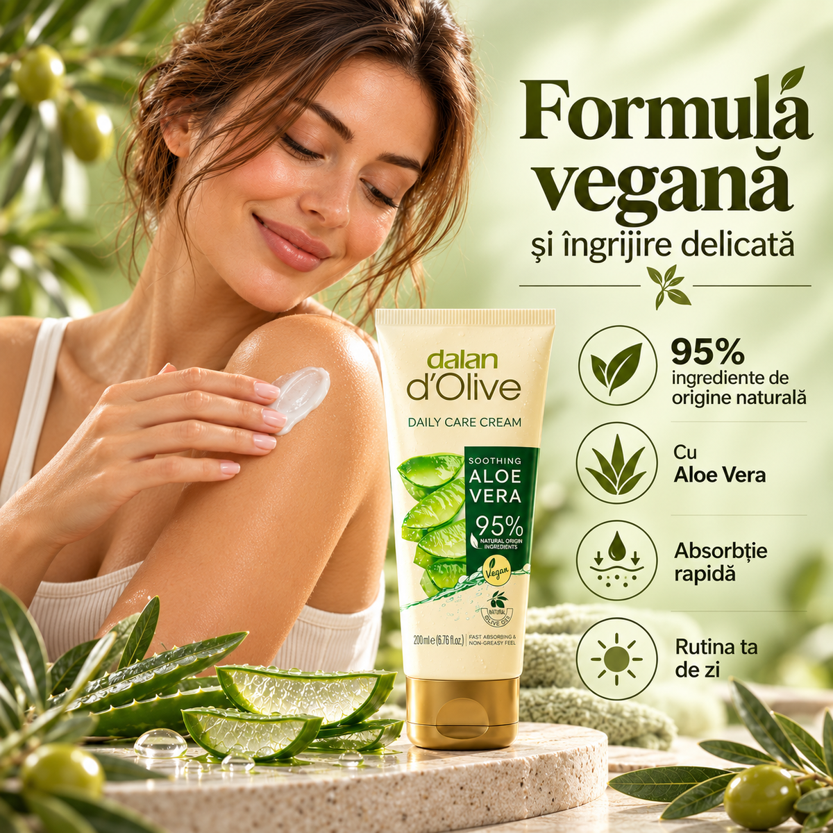 Cremă hidratantă Dalan d’Olive cu Aloe Vera, 250 ml.
