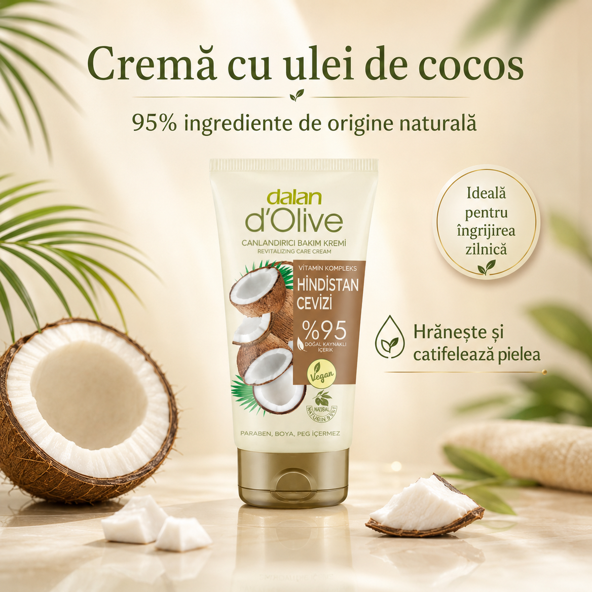 Cremă hidratantă Dalan cu ulei de cocos, 60 ml