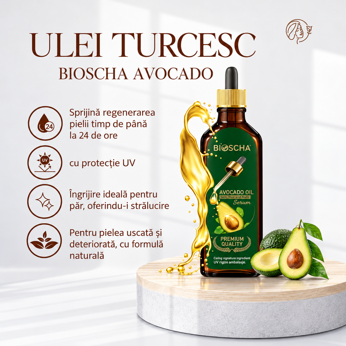 Ulei de Avocado Bioscha 100 ml – Hidratare Intensă și Îngrijire pentru Ten, Păr și Corp