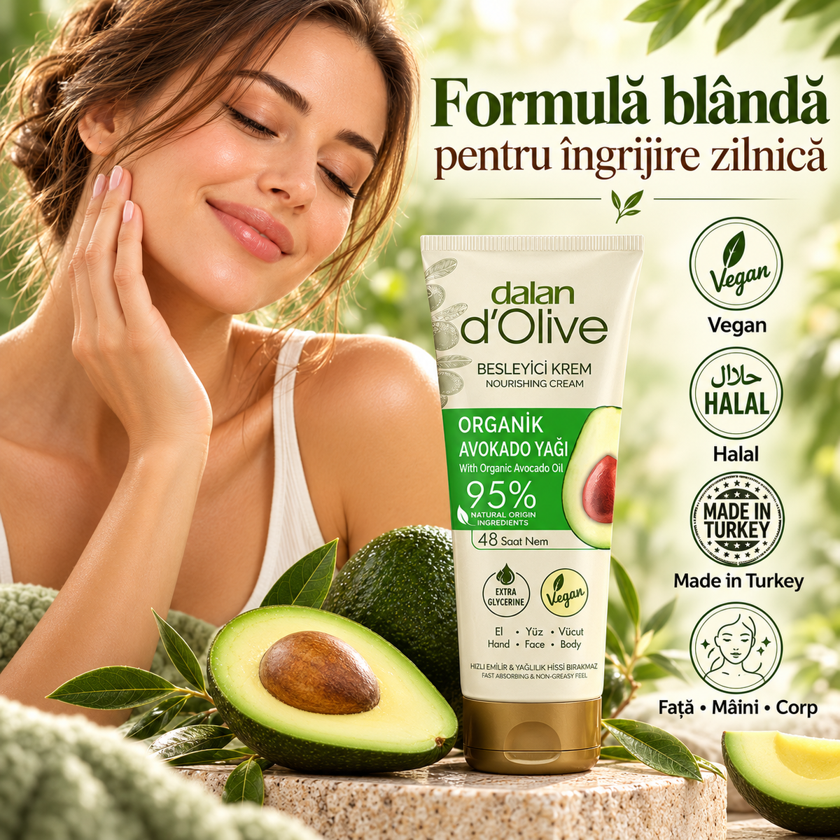 Cremă Hidratantă de Corp Dalan cu Ulei de Avocado 250 ml – Hrănire Intensivă și Catifelare