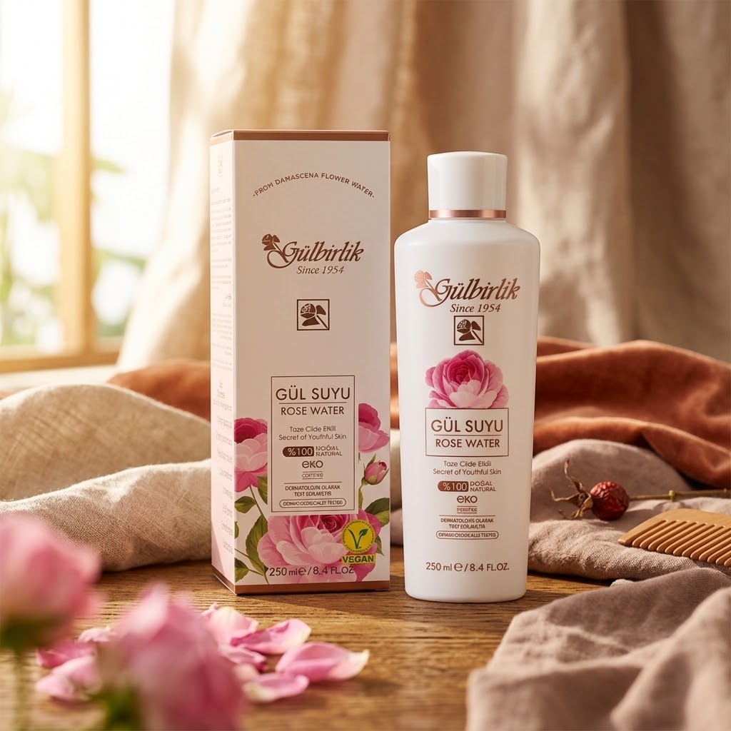 Apă de trandafiri Rosense (Gülbirlik), destinată tonifierii și împrospătării pielii, 250 ml