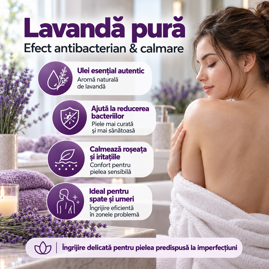 Săpun exfoliant Naumed Biocosmetics 2 în 1 cu burete natural și lavandă, 140 g