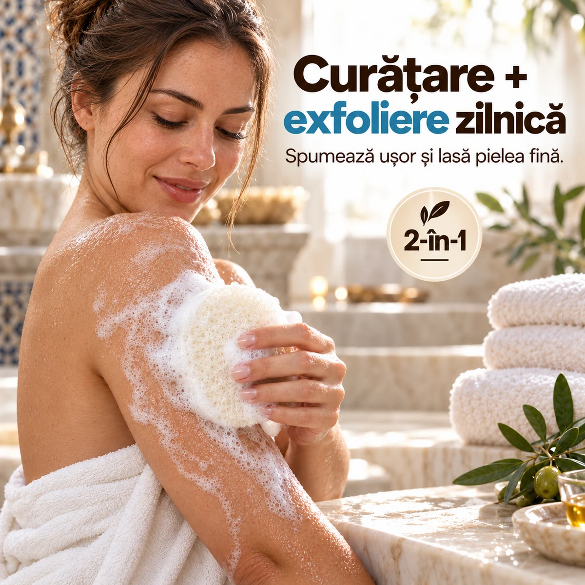 Săpun exfoliant Naumed Biocosmetics cu burete natural, stil hammam turcesc, 140 g