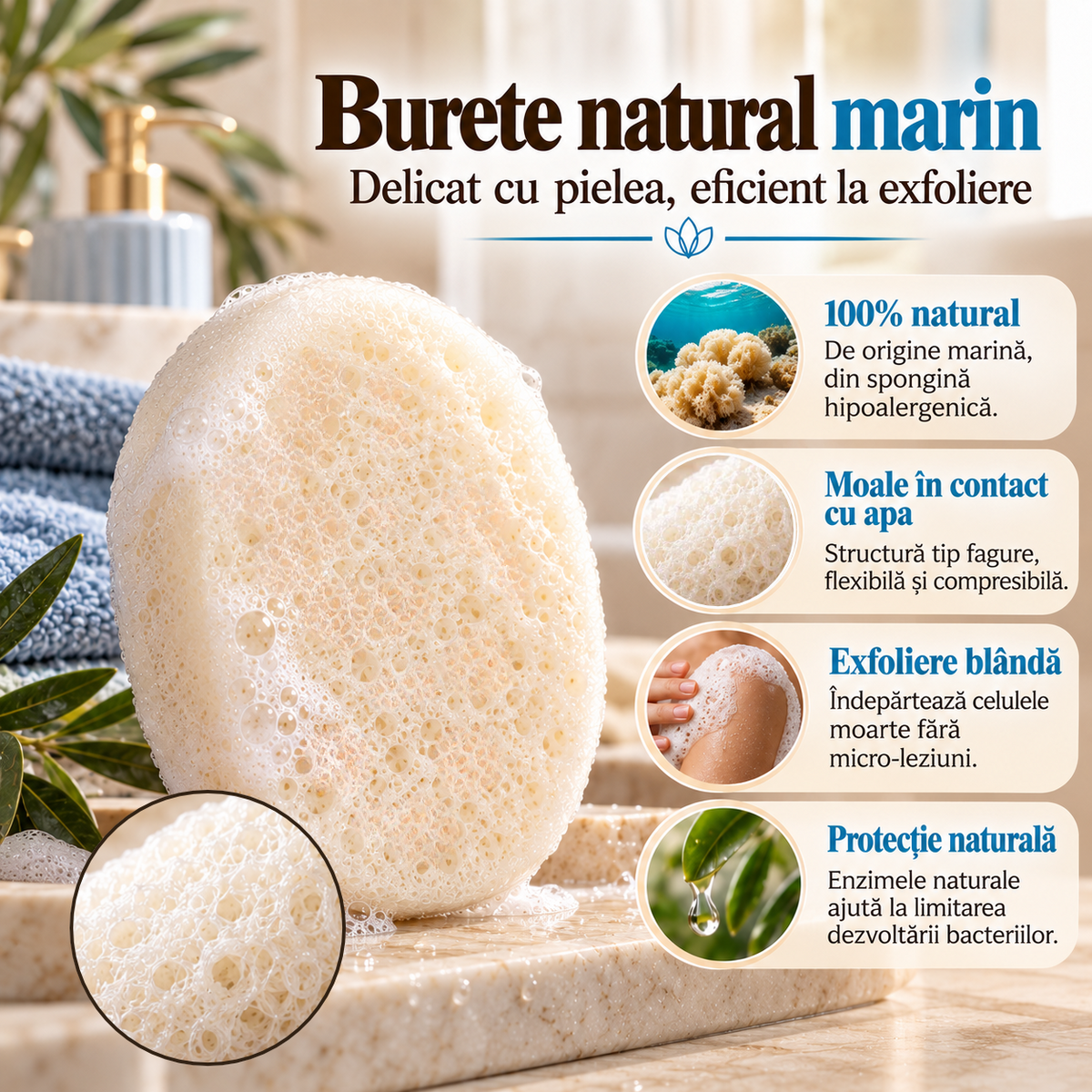 Săpun exfoliant Naumed Biocosmetics cu burete natural, stil hammam turcesc, 140 g