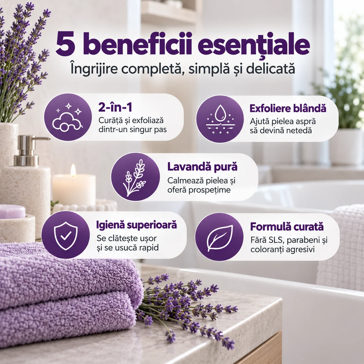Săpun exfoliant Naumed Biocosmetics 2 în 1 cu burete natural și lavandă, 140 g