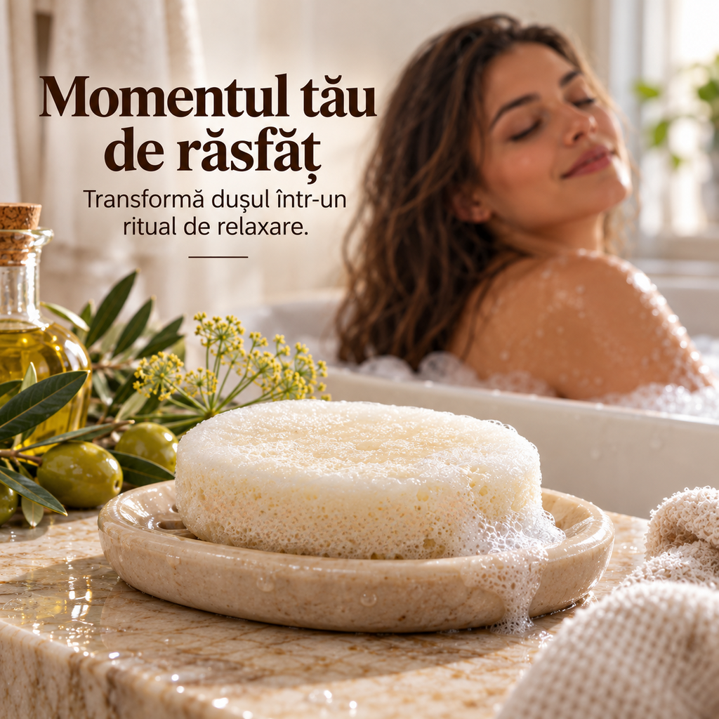 Săpun exfoliant Naumed Biocosmetics cu burete natural, stil hammam turcesc, 140 g