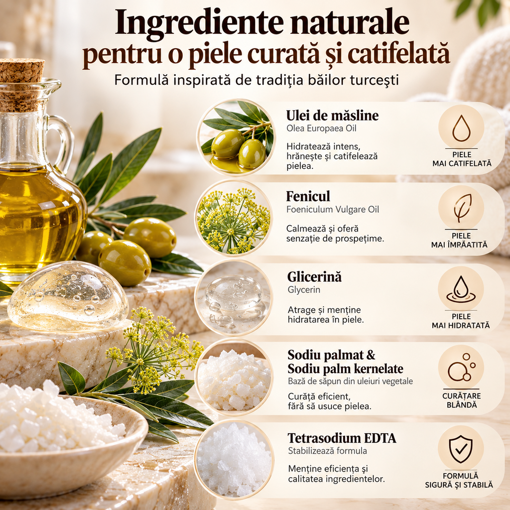 Săpun exfoliant Naumed Biocosmetics cu burete natural, stil hammam turcesc, 140 g