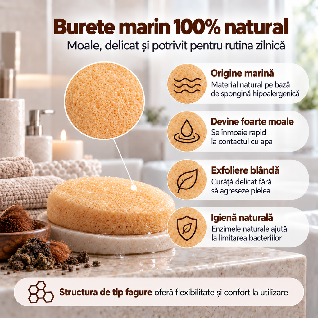 Săpun cu burete Naumed cu extract de mosc, destinat curățării și exfolierii pielii