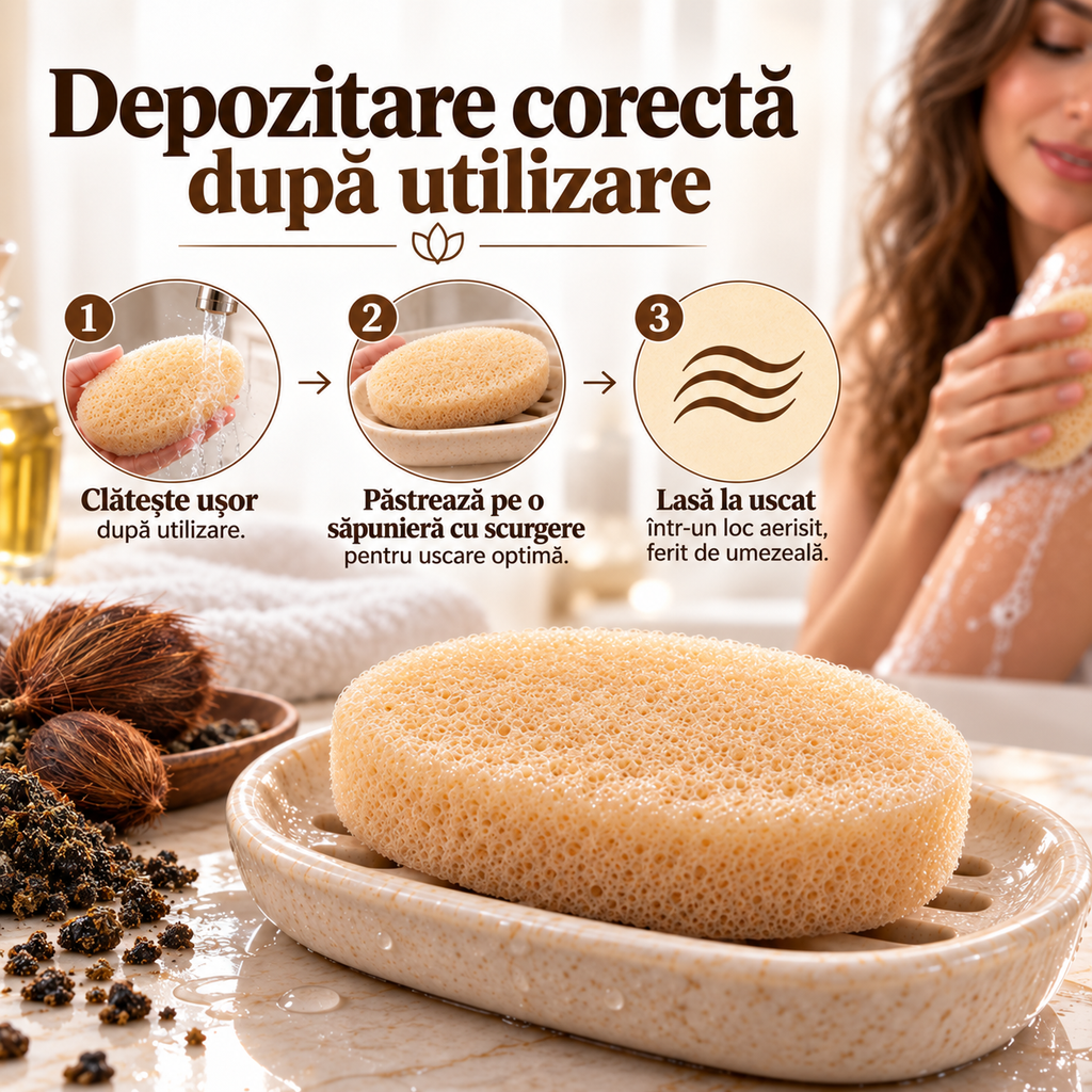 Săpun cu burete Naumed cu extract de mosc, destinat curățării și exfolierii pielii