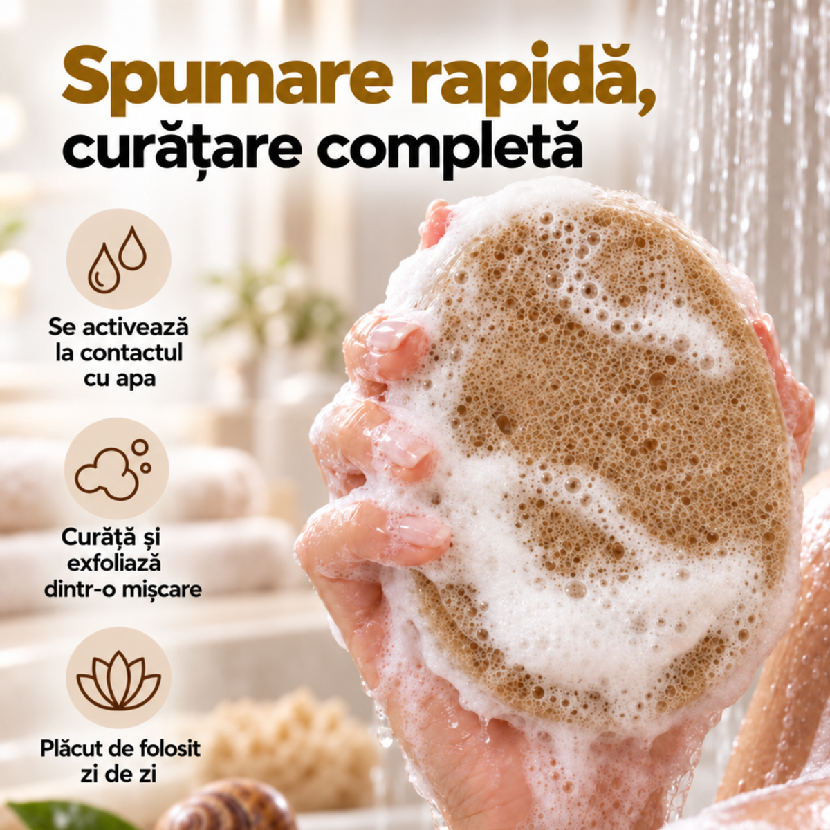 Săpun cu burete Naumed cu extract de melc, destinat curățării și exfolierii pielii