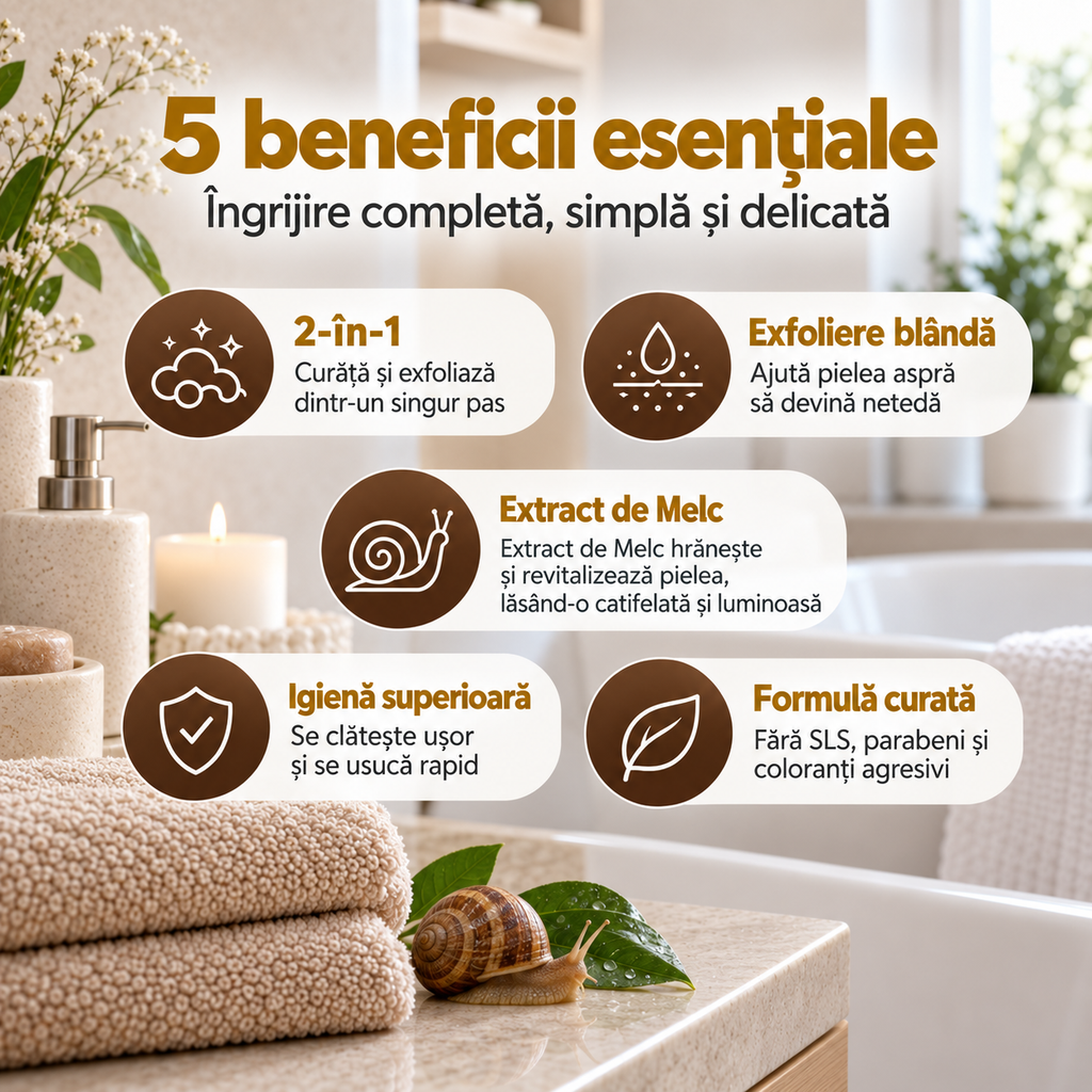 Săpun cu burete Naumed cu extract de melc, destinat curățării și exfolierii pielii