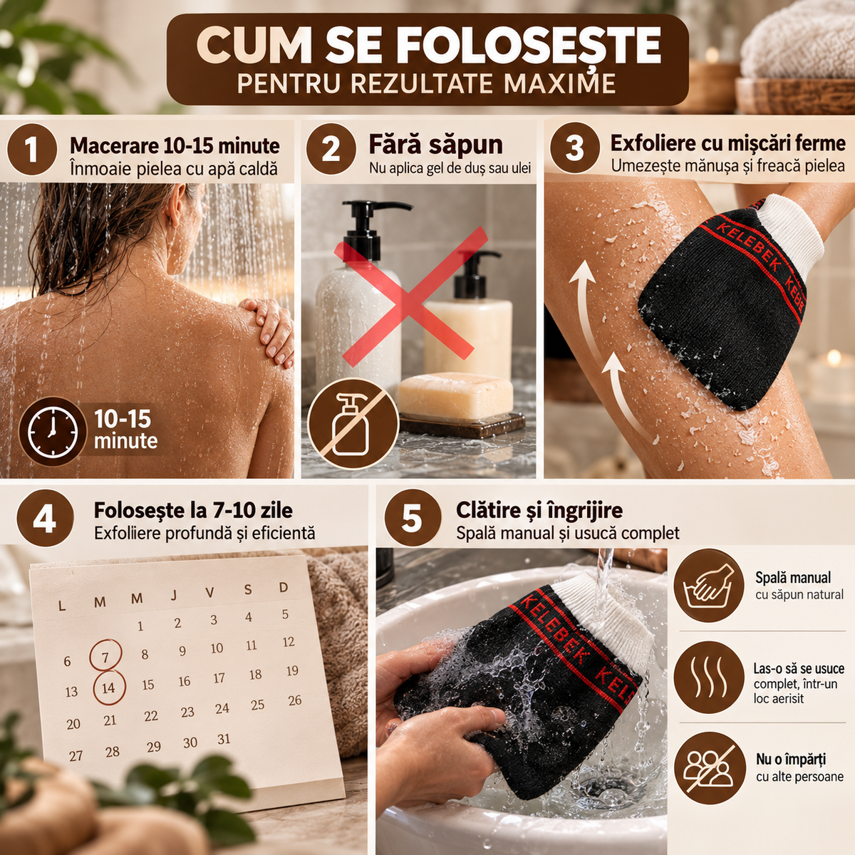 Mănușă exfoliantă Kese Kelebek neagră, din viscoză, stil marocan, pentru exfoliere intensă și hammam