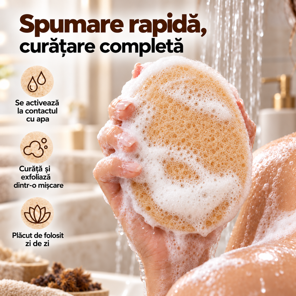 Săpun cu burete Naumed cu extract de mosc, destinat curățării și exfolierii pielii