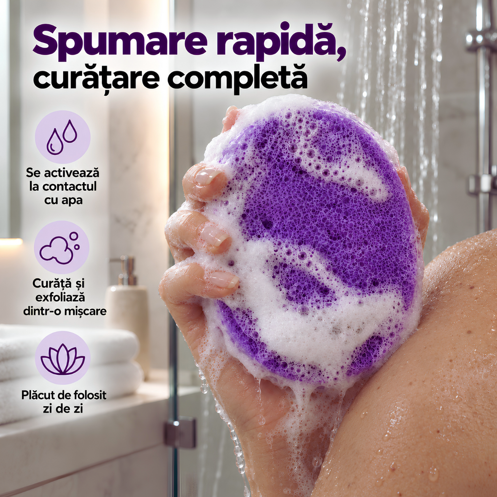 Săpun cu burete Naumed, cu colagen, destinat curățării și exfolierii pielii