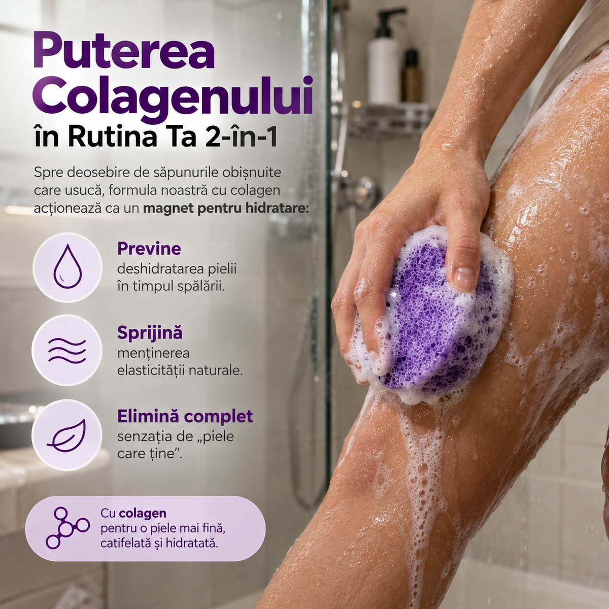 Săpun cu burete Naumed, cu colagen, destinat curățării și exfolierii pielii