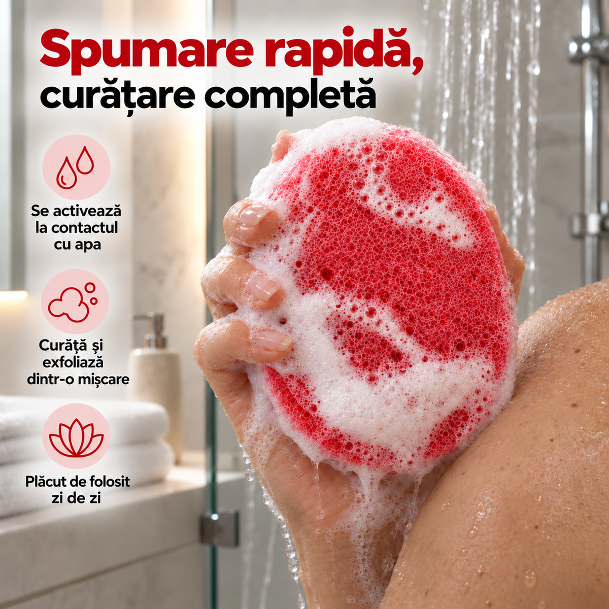Săpun cu burete Naumed cu trandafir roz, destinat curățării și exfolierii pielii