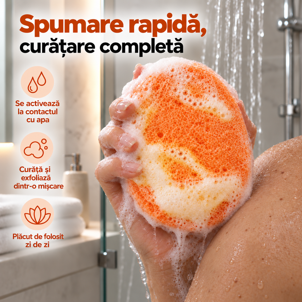 Săpun cu burete Naumed cu mango, destinat curățării și exfolierii pielii
