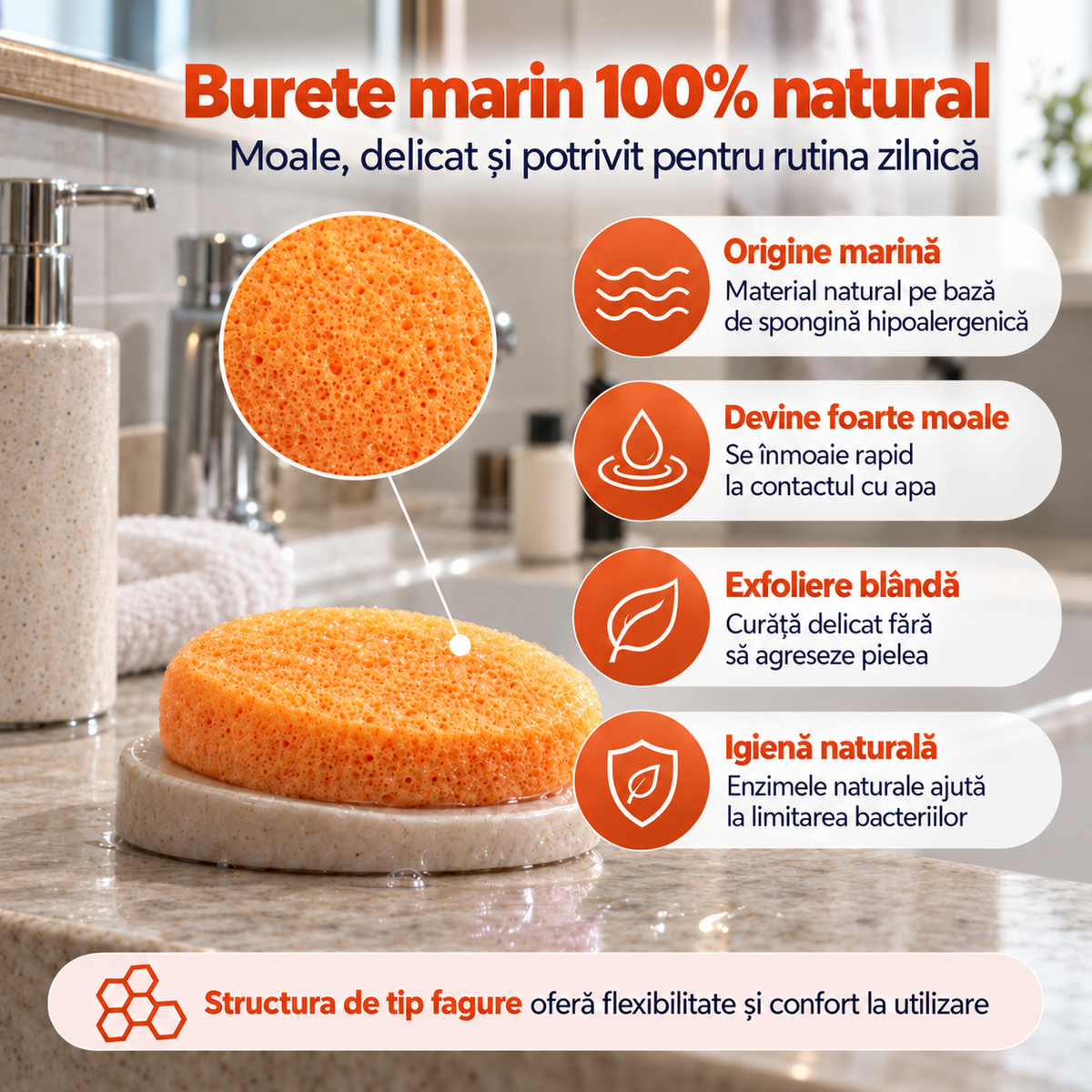 Săpun cu burete Naumed cu mango, destinat curățării și exfolierii pielii