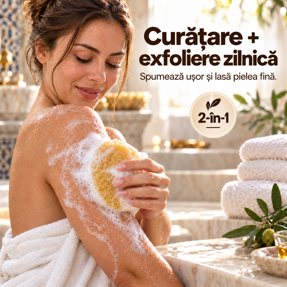 Săpun cu burete Naumed cu miere, destinat curățării și exfolierii pielii