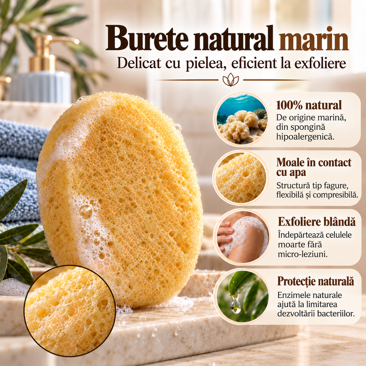 Săpun cu burete Naumed cu miere, destinat curățării și exfolierii pielii