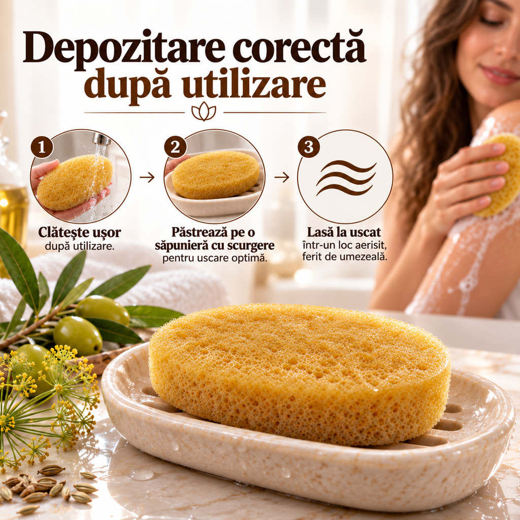 Săpun cu burete Naumed cu miere, destinat curățării și exfolierii pielii