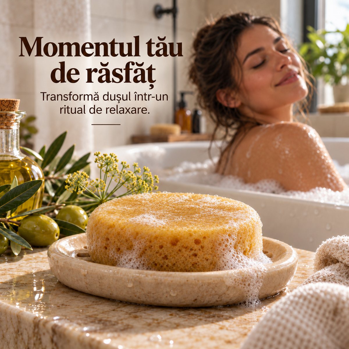 Săpun cu burete Naumed cu miere, destinat curățării și exfolierii pielii