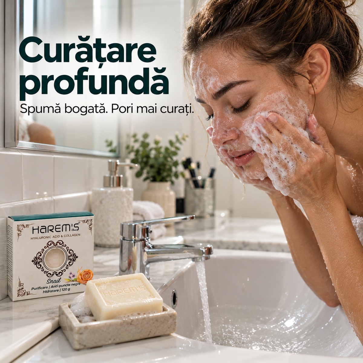 Săpun solid Harems cu extract de melc, destinat curățării pielii, 120 g