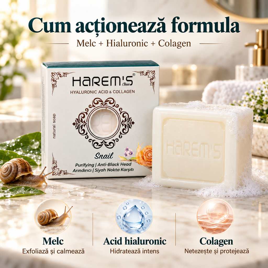 Săpun solid Harems cu extract de melc, destinat curățării pielii, 120 g