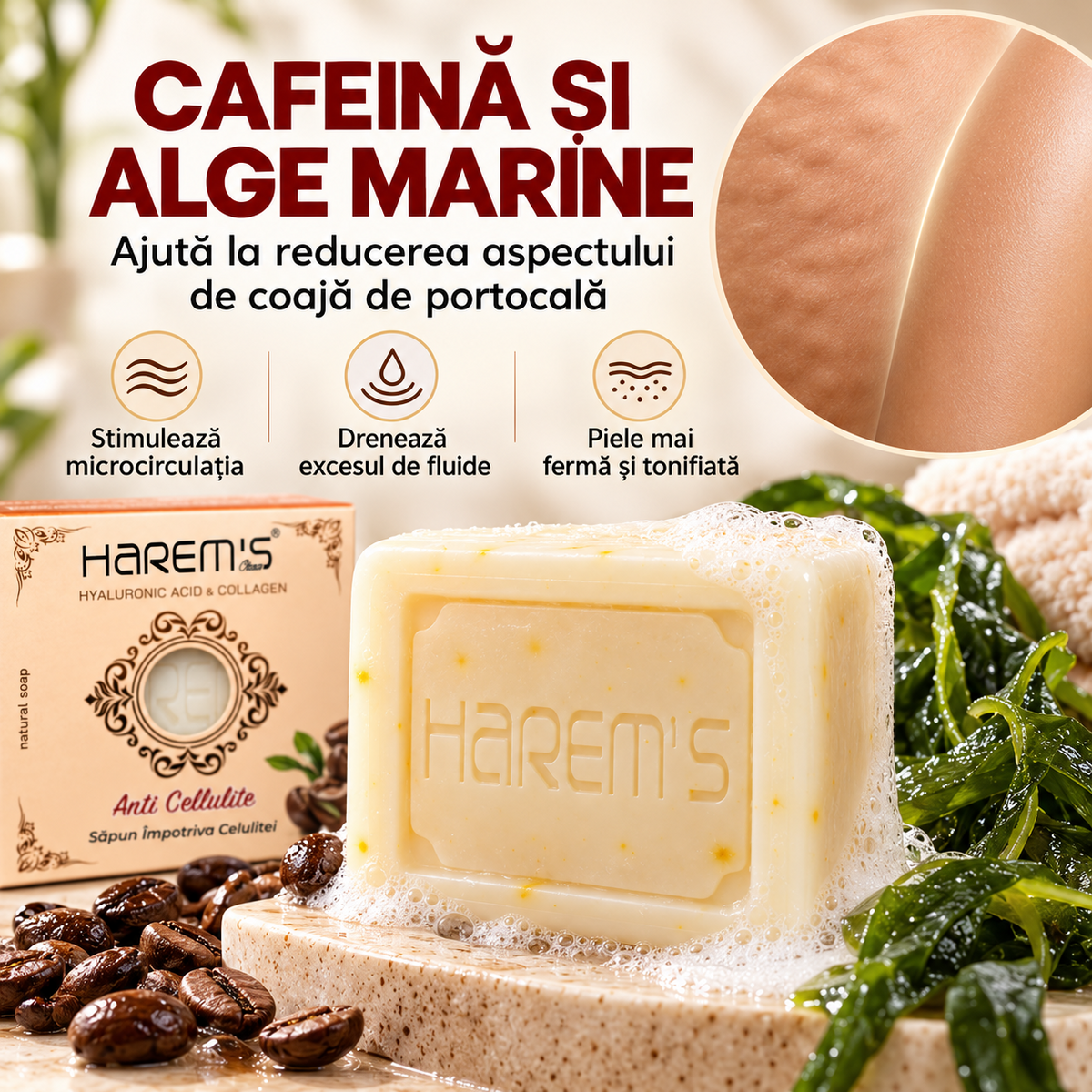 Săpun solid Harems, varianta anti-celulită, destinat curățării pielii, 120 g