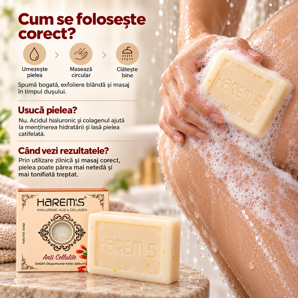 Săpun solid Harems, varianta anti-celulită, destinat curățării pielii, 120 g