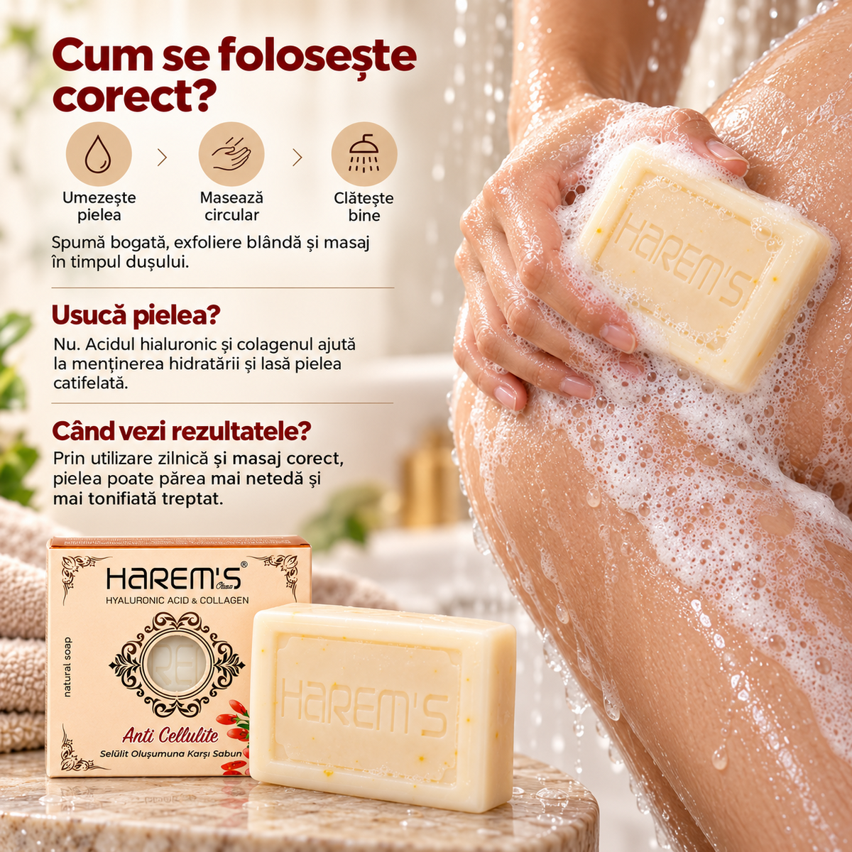 Săpun solid Harems, varianta anti-celulită, destinat curățării pielii, 120 g