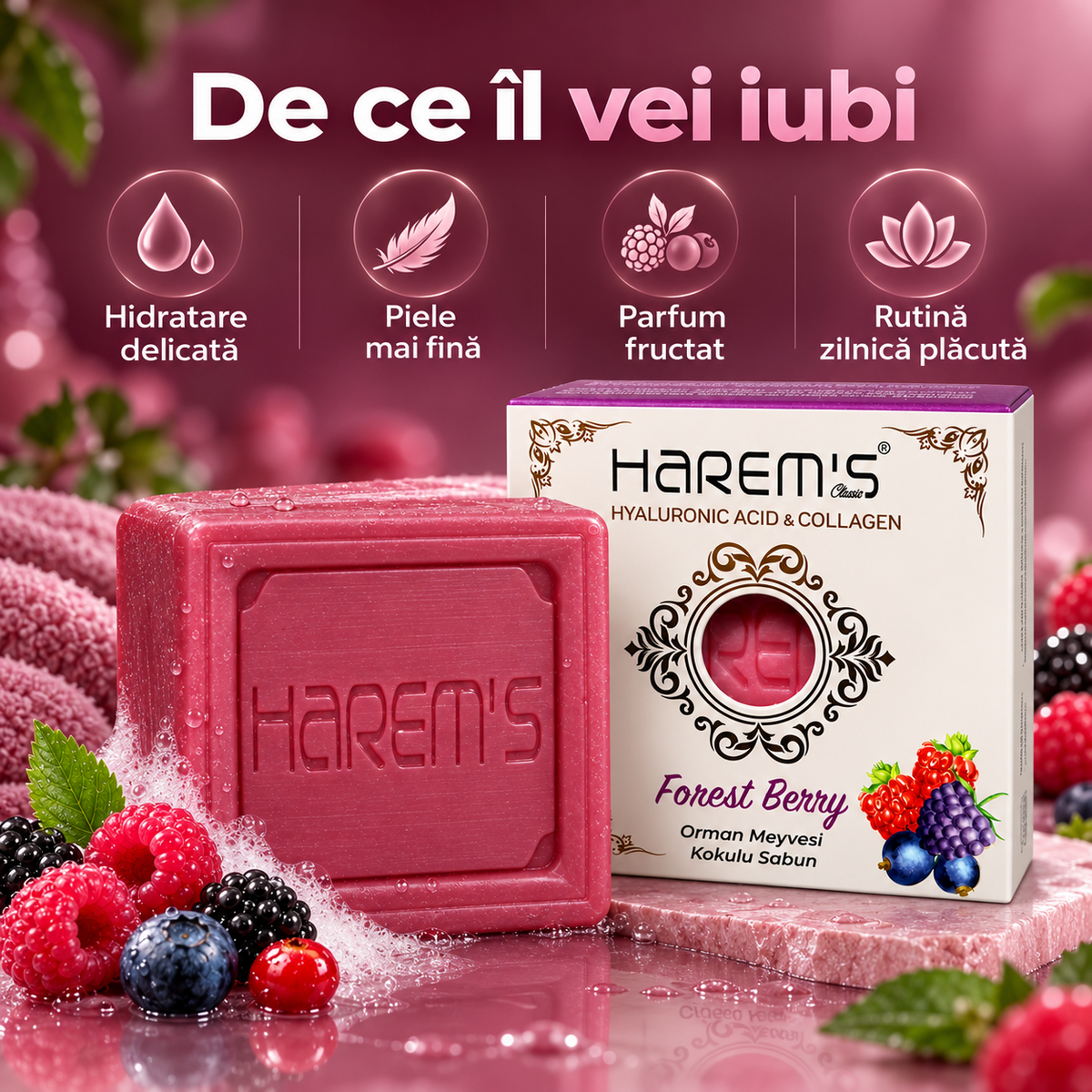 Săpun solid Harems cu fructe de pădure, destinat curățării pielii, 120 g
