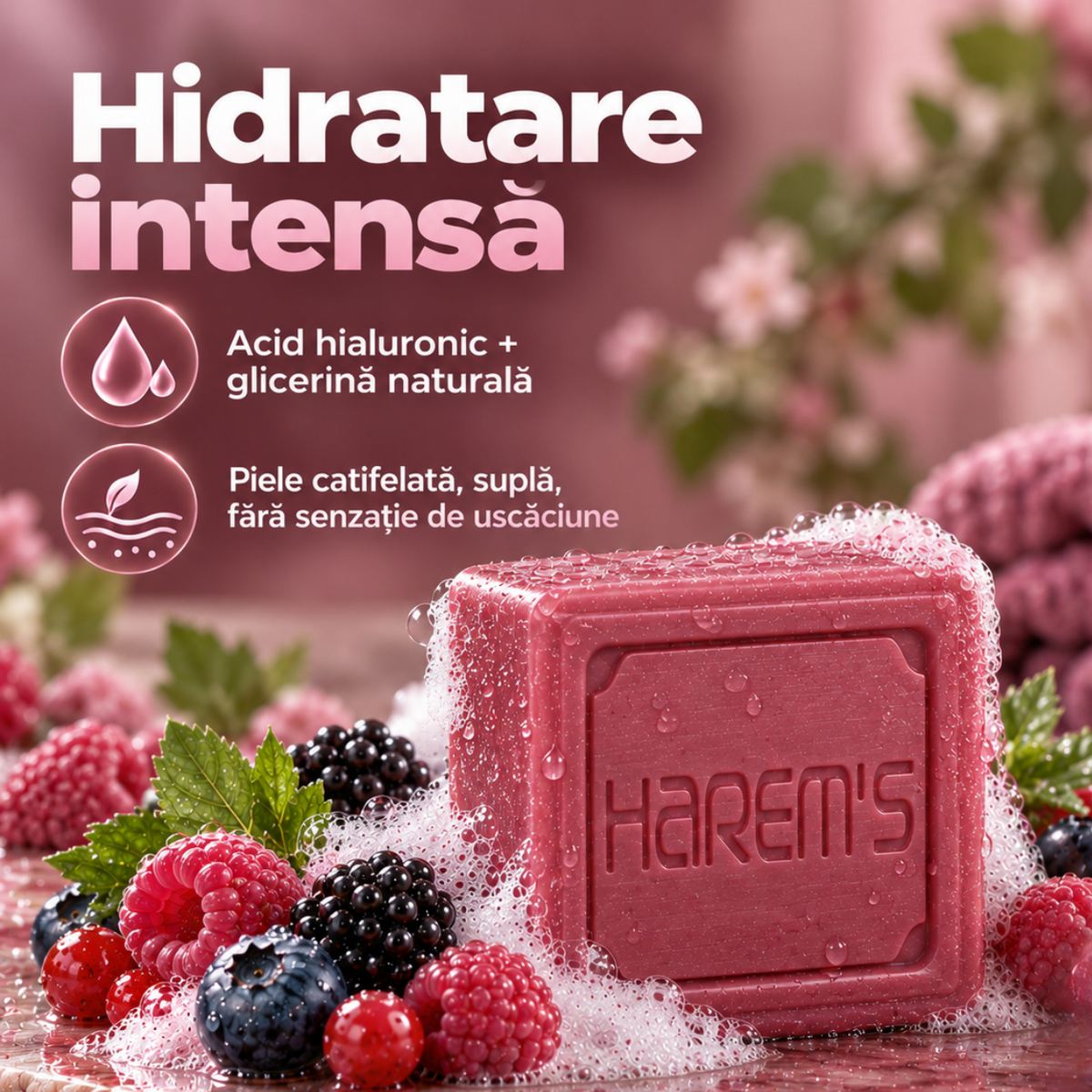 Săpun solid Harems cu fructe de pădure, destinat curățării pielii, 120 g