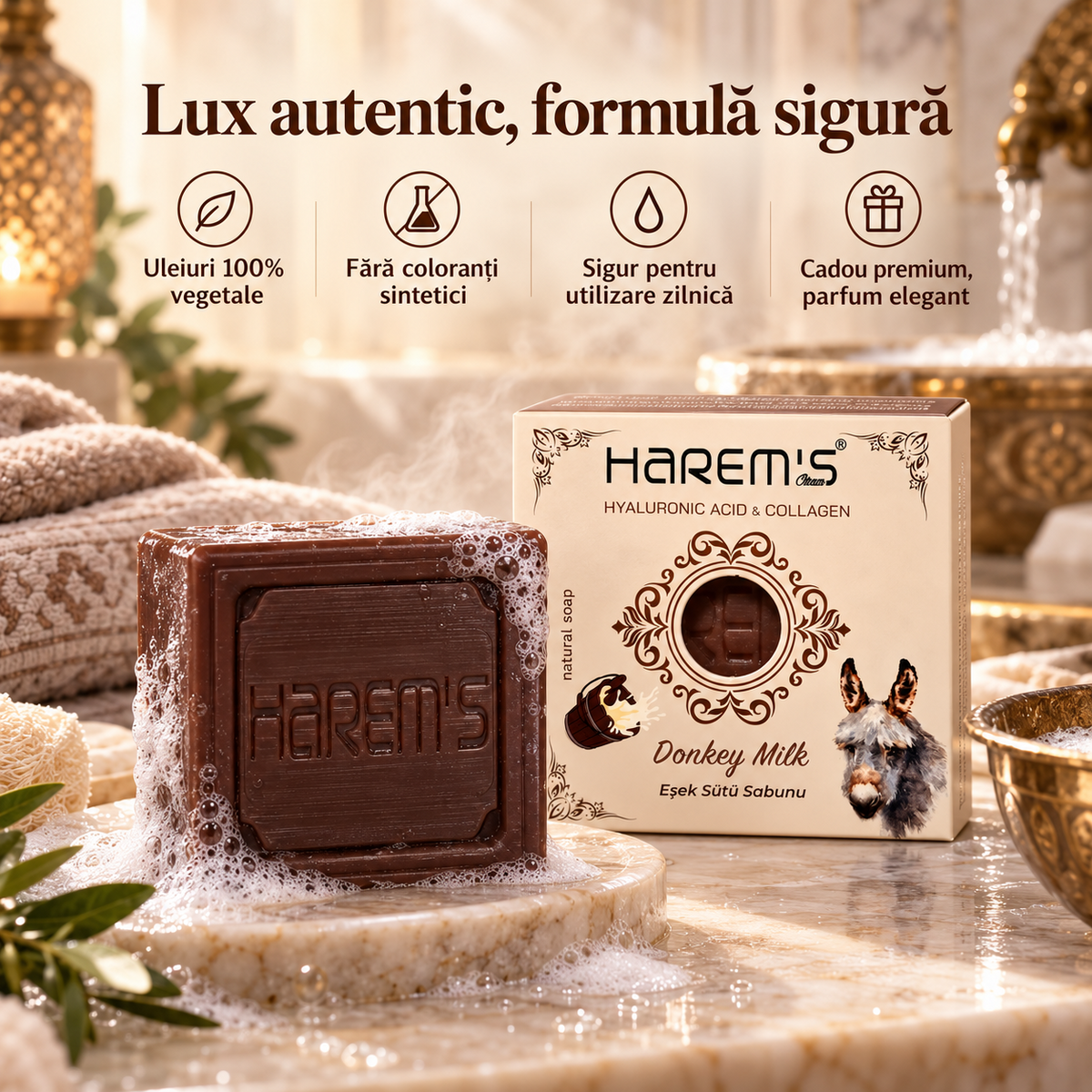 Săpun solid Harems cu lapte de măgăriță, destinat curățării pielii, 120 g