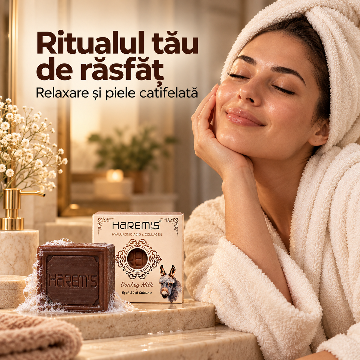 Săpun solid Harems cu lapte de măgăriță, destinat curățării pielii, 120 g