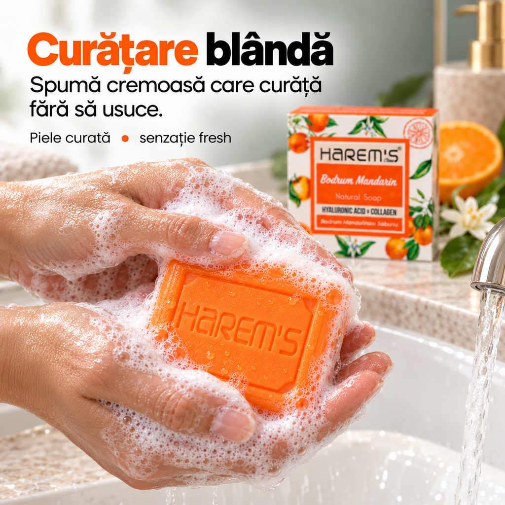 Săpun solid Harems cu mandarină de Bodrum, destinat curățării pielii, 120 g