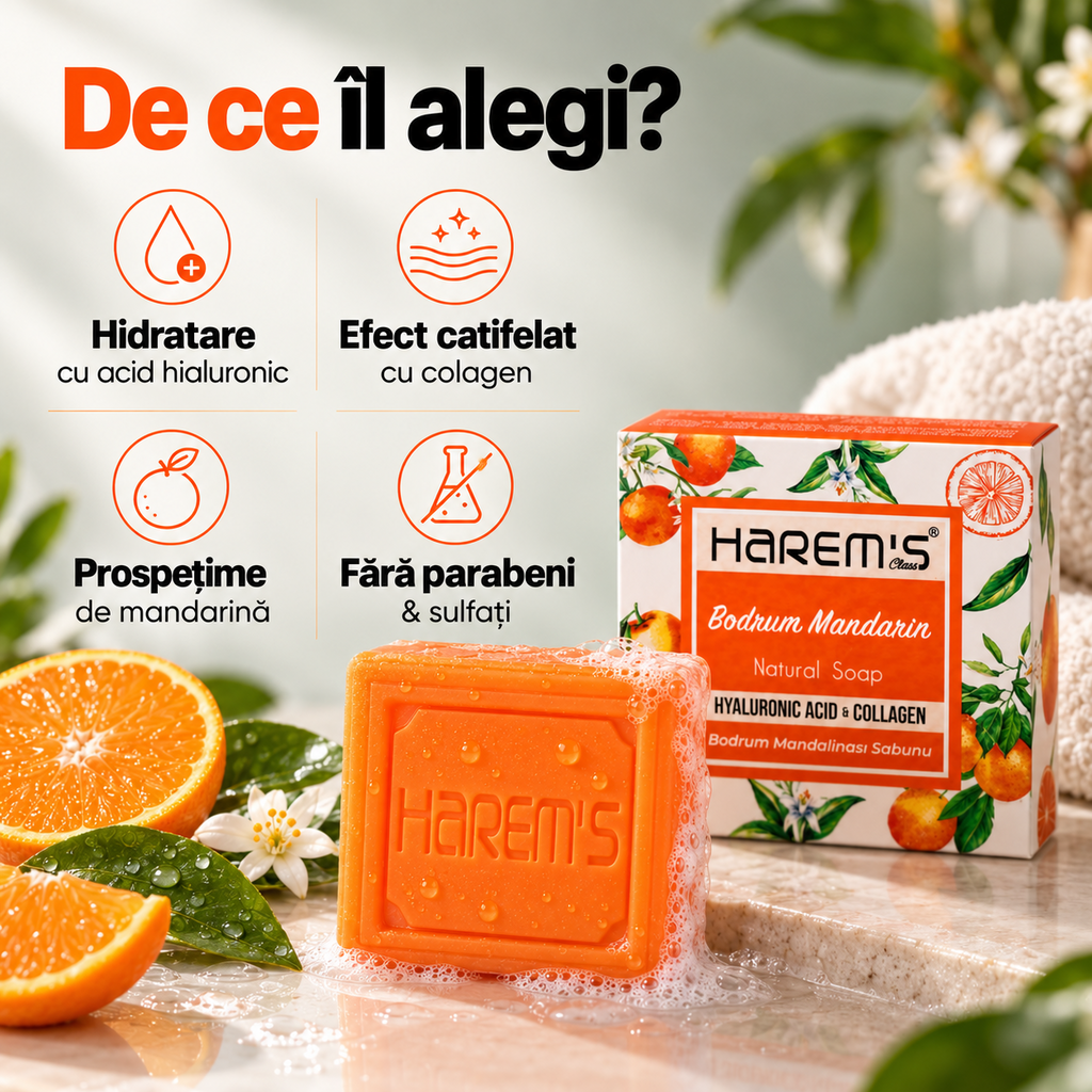 Săpun solid Harems cu mandarină de Bodrum, destinat curățării pielii, 120 g