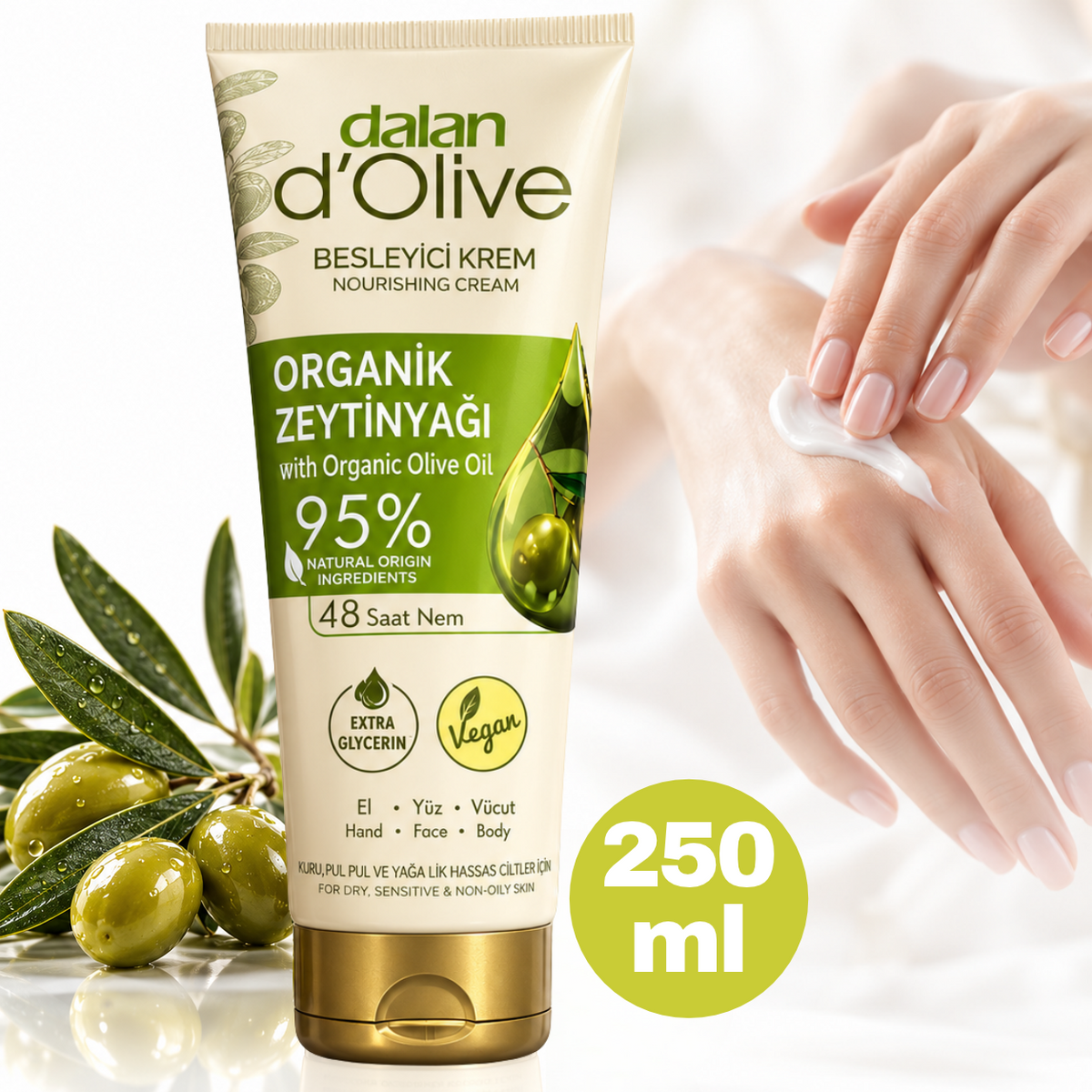 Cremă hidratantă Dalan cu ulei de măsline, 250 ml