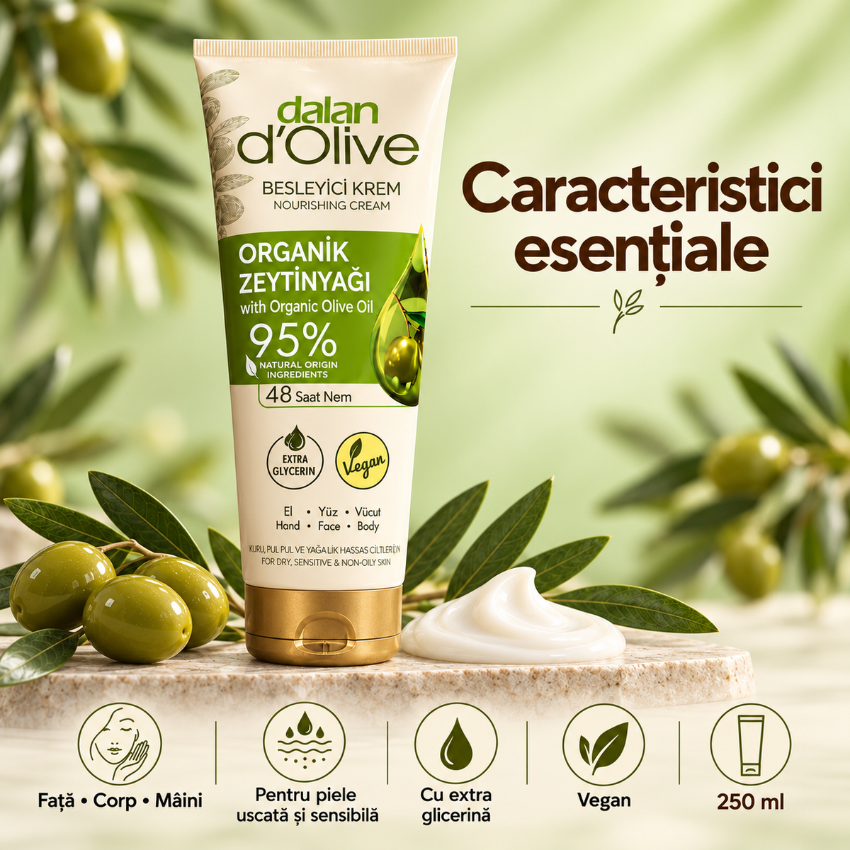 Cremă hidratantă Dalan cu ulei de măsline, 250 ml