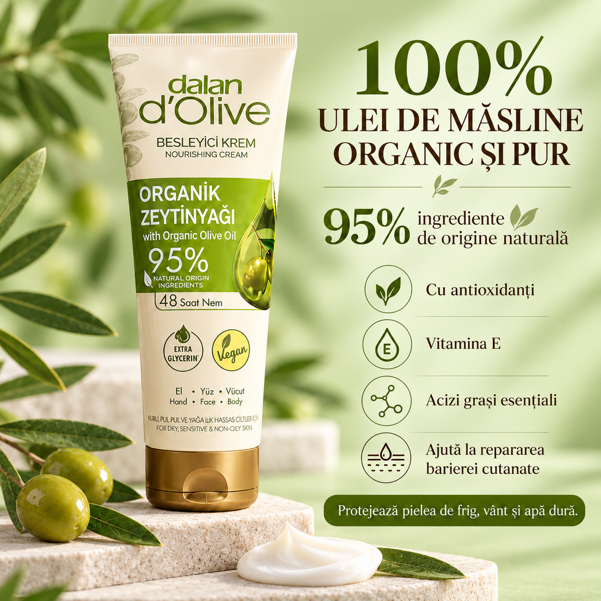 Cremă hidratantă Dalan cu ulei de măsline, 250 ml