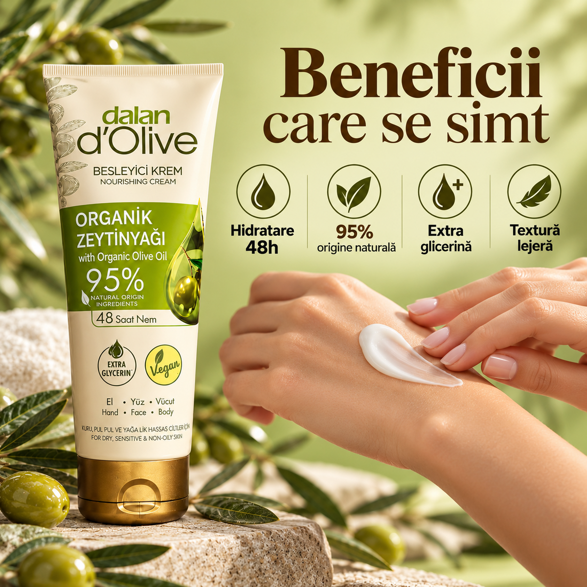 Cremă hidratantă Dalan cu ulei de măsline, 250 ml