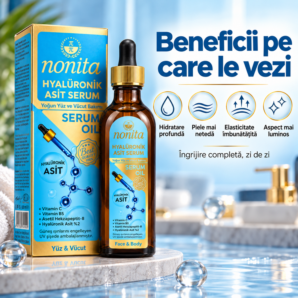 Serum cosmetic Nonita cu acid hialuronic, destinat completării rutinei de îngrijire, 100 ml