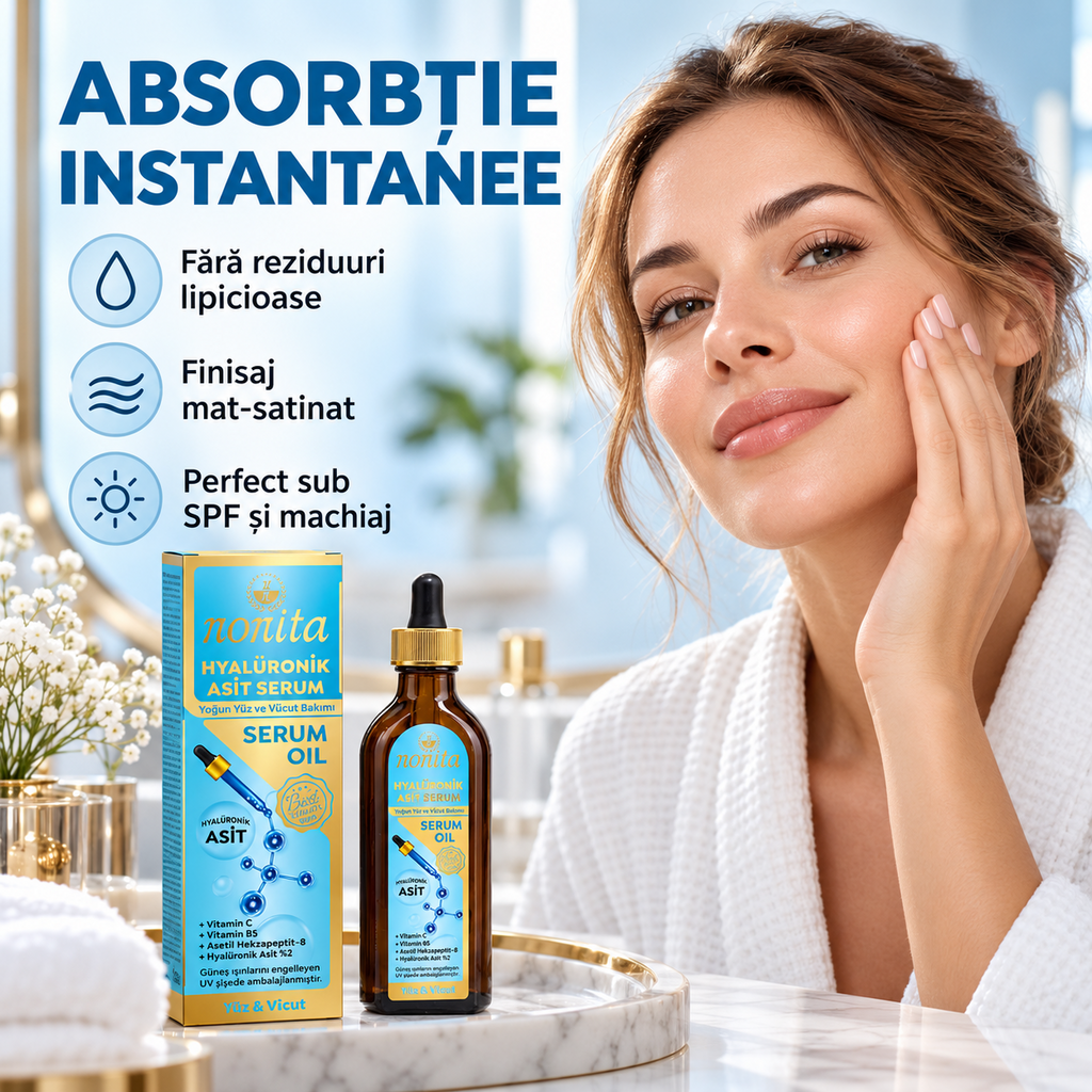 Serum cosmetic Nonita cu acid hialuronic, destinat completării rutinei de îngrijire, 100 ml