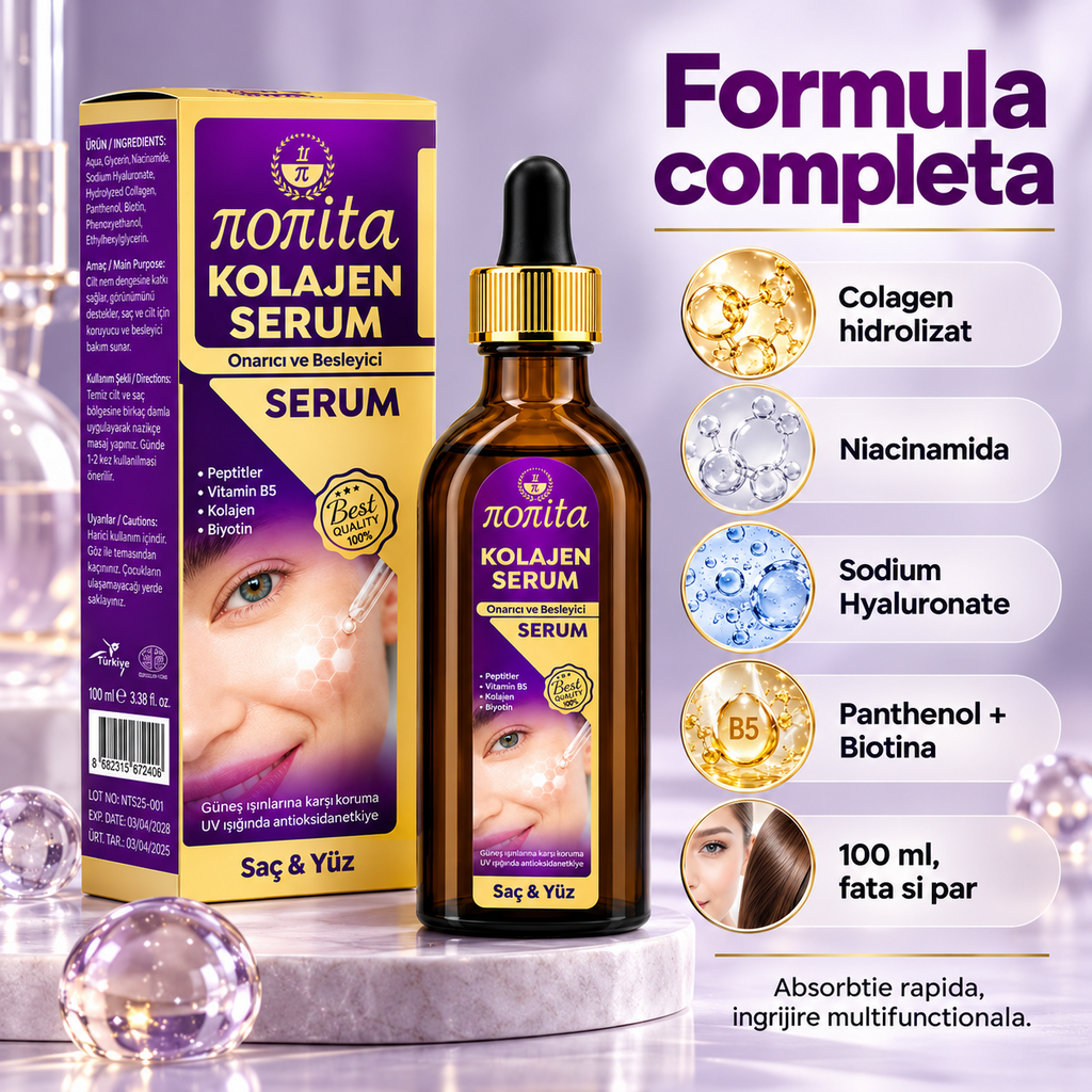 Serum cosmetic Nonita cu colagen, destinat completării rutinei de îngrijire, 100 ml