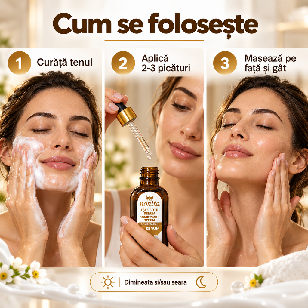 Serum cosmetic Nonita cu lapte de măgăriță, destinat completării rutinei de îngrijire, 100 ml
