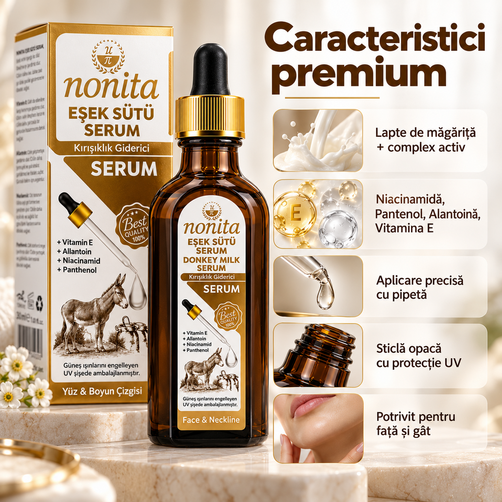 Serum cosmetic Nonita cu lapte de măgăriță, destinat completării rutinei de îngrijire, 100 ml