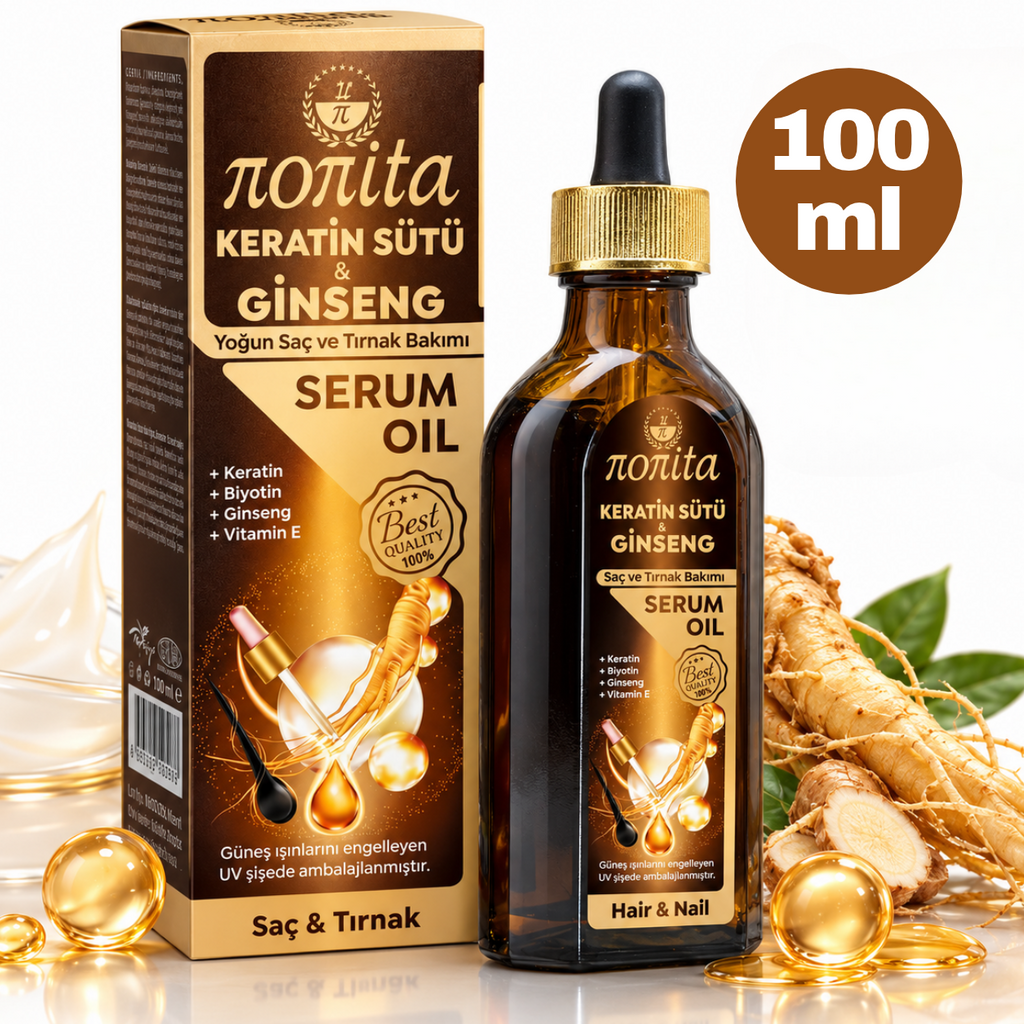 Serum cosmetic Nonita cu keratină și ginseng, destinat completării rutinei de îngrijire, 100 ml