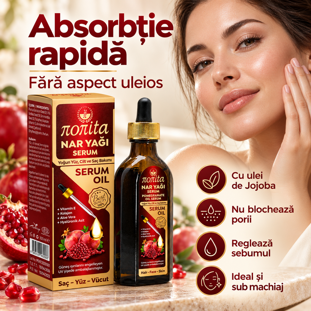 Serum cosmetic Nonita cu rodie, destinat completării rutinei de îngrijire, 100 ml
