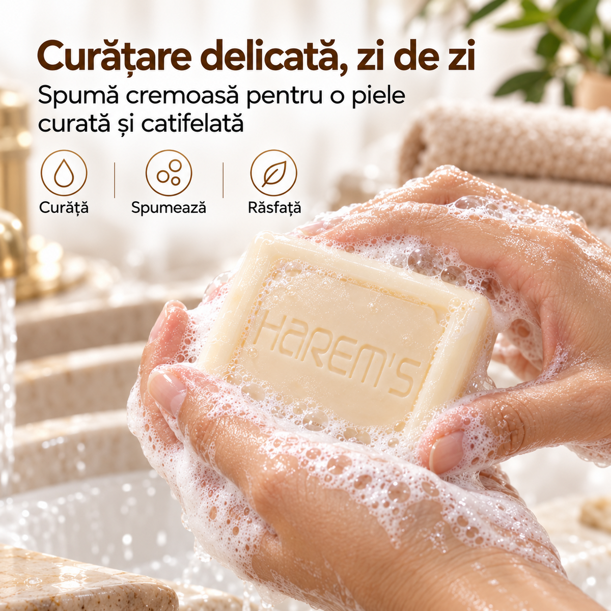 Săpun solid Harems, varianta baie turcească / hamam, destinat curățării pielii, 120 g