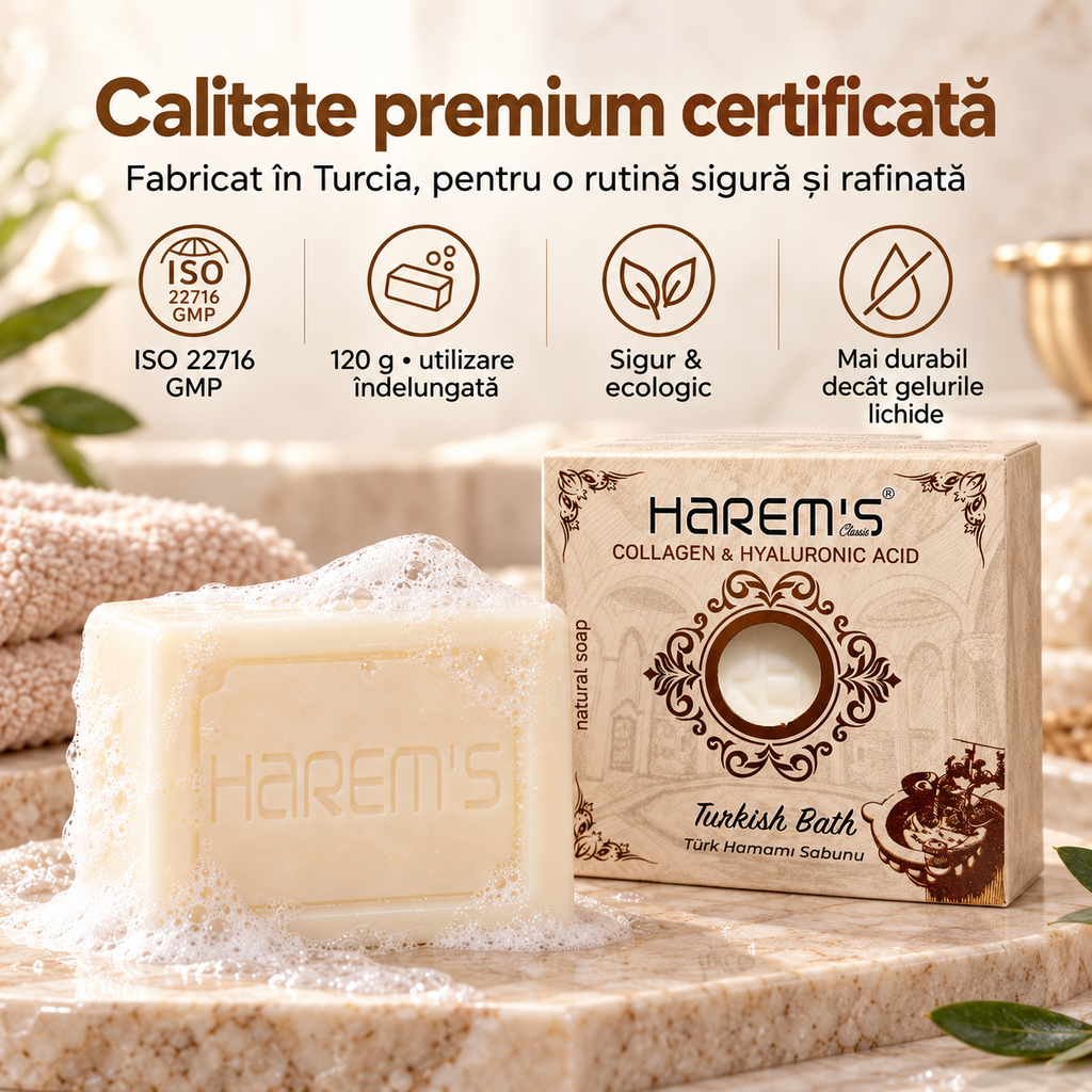 Săpun solid Harems, varianta baie turcească / hamam, destinat curățării pielii, 120 g